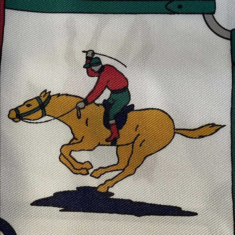 Vintage Multicolor Equestrian Horse Racing Square Italian Scarf - Picture 9 of 16